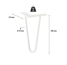 Hårnålsbordsben, 200 mm högt, lastkapacitet upp till 25 kg