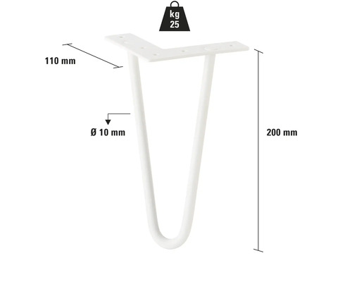 Hårnålsbordsben, 200 mm högt, lastkapacitet upp till 25 kg