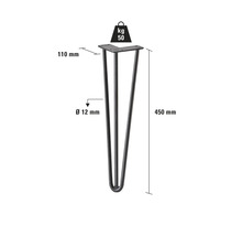 Bordsben av stål med en längd på 450 mm och en maximal lastkapacitet på 50 kg