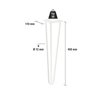 Bordsben, 450 mm högt, diameter 12 mm, maximal belastning 50 kg
