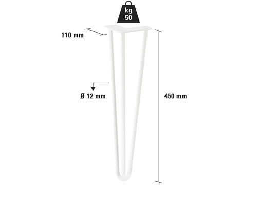 Bordsben, 450 mm högt, diameter 12 mm, maximal belastning 50 kg