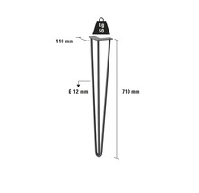 Bordsben av stål, hårnålsform, 710 mm lång, lastkapacitet 50 kg