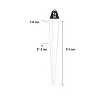 Bordsben av metall, 710 mm högt, diameter 12 mm, lastkapacitet 50 kg