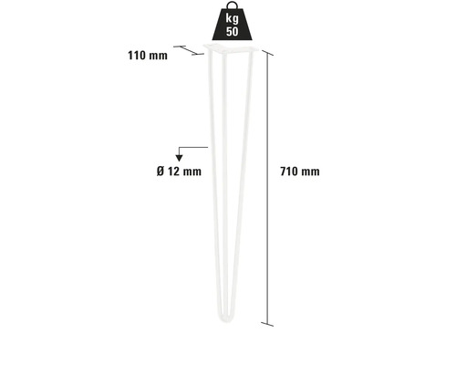 Bordsben av metall, 710 mm högt, diameter 12 mm, lastkapacitet 50 kg