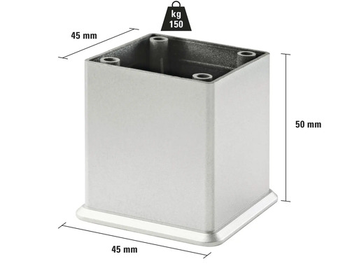 Fyrkantigt möbelben av metall, 45 x 45 x 50 mm, maximal belastning 150 kg