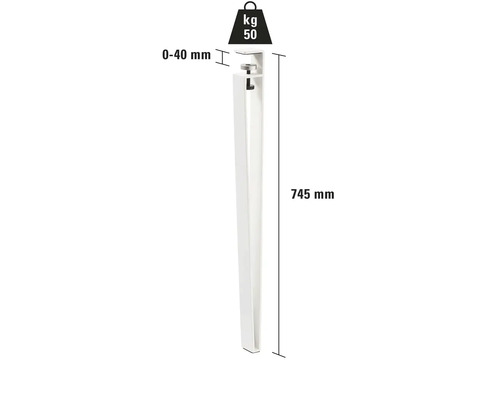 Bordsben, 745 mm lång, klämområde 0 till 40 mm, lastkapacitet 50 kg