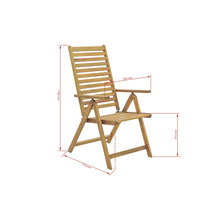Trädgårdsstol i trä med måtten 1100 mm höjd, 585 mm armstödsbredd, 475 mm sitthöjd och 710 mm djup