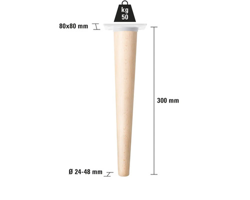 Möbelfot av trä, 300 mm lång, belastning upp till 50 kg