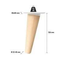 Möbelben av trä, konisk form, 150 mm hög, 50 kg lastkapacitet