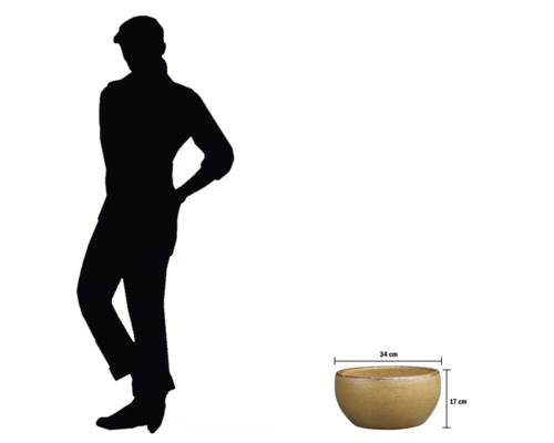 Dekorativ planteringsskål som mäter 34 cm gånger 17 cm.