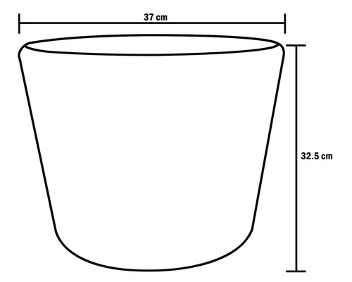 Skiss av en blomkruka med måtten 37 cm och 32,5 cm.