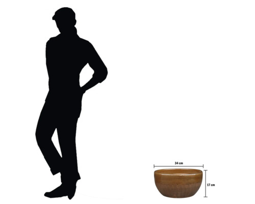 Dekorativ planteringsskål som mäter 34 cm gånger 17 cm.