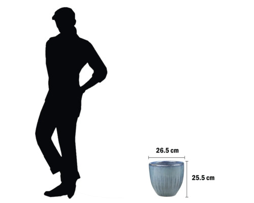 Blomkruka med dimensioner och personsiluett för storleksjämförelse