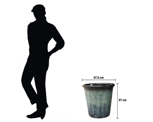 Keramisk blomkruka som mäter 47,5 cm gånger 47 cm