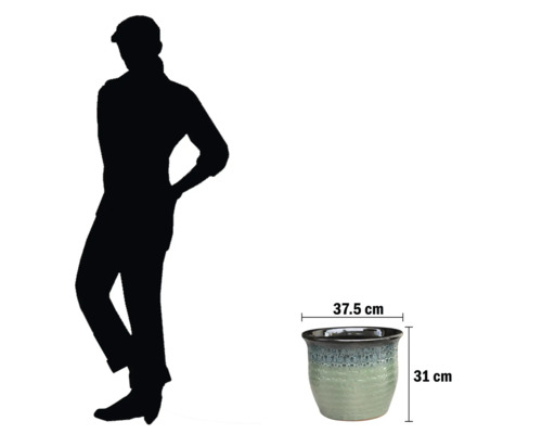 Keramisk blomkruka med måtten 37,5 cm gånger 31 cm.