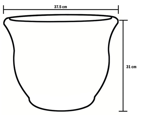 Bild av en blomkruka med mått: 37,5 cm bred, 31 cm hög