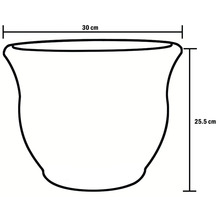 Skiss av en blomkruka med måtten 30 cm bred och 25,5 cm hög