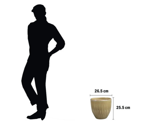 Blomkruka med storleksangivelser och person för storleksorientering