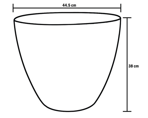 Diagram över en växtlåda med måtten 44,5 cm bred och 38 cm hög