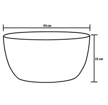 Skiss av en växtskål med måtten 44 cm bred och 21 cm hög.
