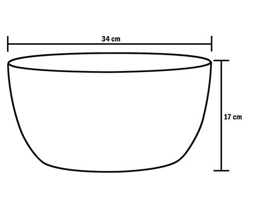 Skiss av en växtskål med måtten 34 cm bred och 17 cm hög