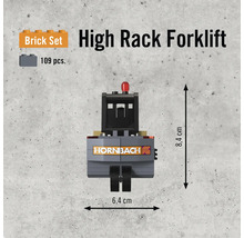 Byggsats för höglyftande truck med 109 delar och en storlek på 8,4 x 6,4 centimeter
