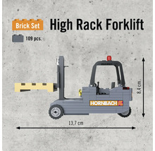 Byggsats höglyfttruck med 109 delar och Hornbach-logotyp.