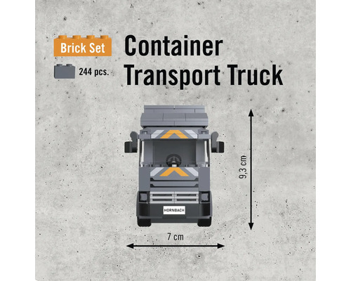 Byggsats för containertransportbil, 244 delar, 9,3 cm hög, 7 cm bred