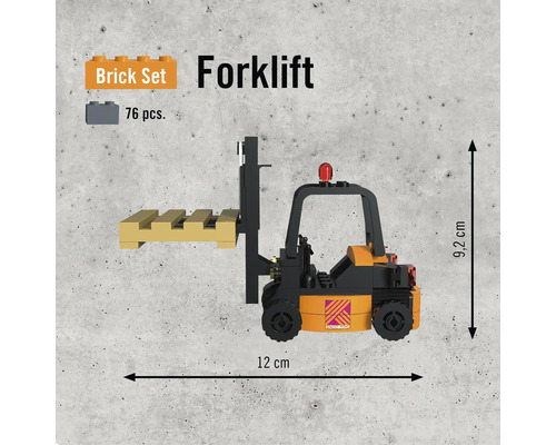 Gaffeltruck byggsats med 76 delar och Hornbach logotyp, 12 gånger 9,2 centimeter