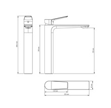 Teknisk ritning av en tvättställsblandare med mått