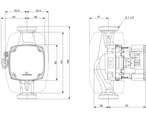 Måttritning av en värmepump med alla mått