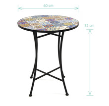 Runt bistrobord med mosaikplatta och metallram, 60 cm diameter och 72 cm högt