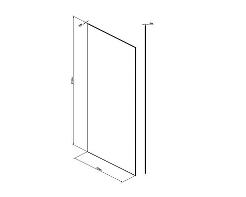 Bild på en duschvägg med måtten 2100 mm hög och 960 mm bred.