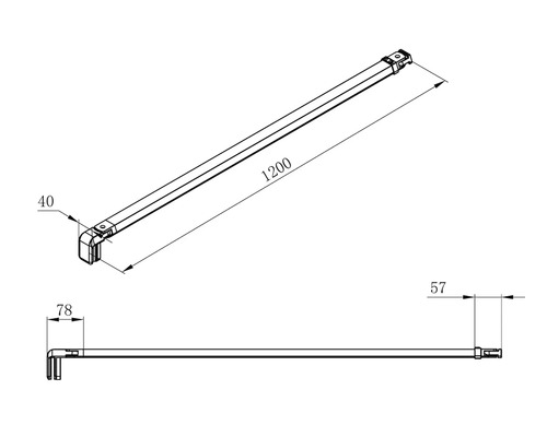 Teknisk ritning av en metallprofil med måttuppgifter