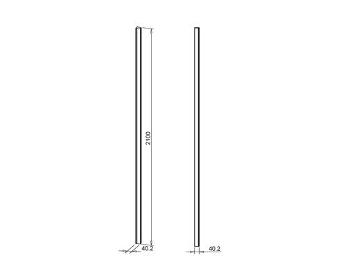 Teknisk ritning av en panel som mäter 2100 x 40,2 mm.