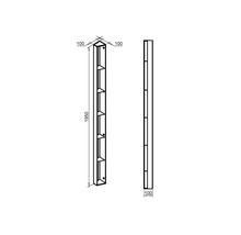 Teknisk ritning av ett hyllsystem som är 1950 mm högt och 100 mm brett