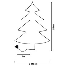 Teknisk ritning julgran med 215 centimeters höjd, 142 centimeters diameter och två meters matarledning
