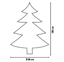 Kontur av en julgran med mått: 185 cm hög, 90 cm diameter