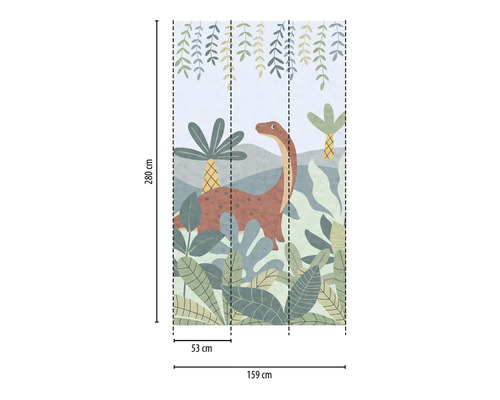 Tapet med dinosaurie och tropiska växter, mått 159 gånger 280 centimeter