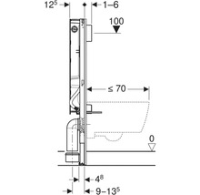 Teknisk ritning av en väggmonterad installation med måttangivelser