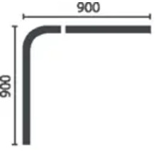 Teknisk ritning av en hörnprofil med måtten 900 x 900 mm