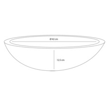 Skiss av en växtskål med måtten 42 cm i diameter och 12,5 cm i höjd.