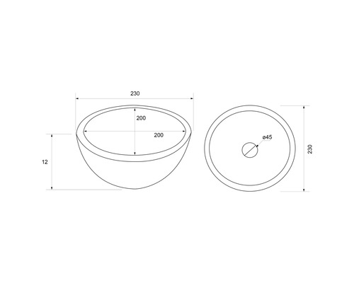 Ritning av ett tvättställ med mått