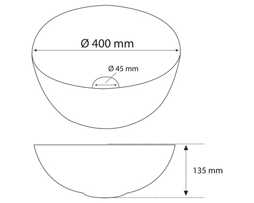 Ritning av en eldfat med måtten diameter 400 millimeter, diameter 45 millimeter och höjd 135 millimeter