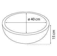 Schema över en planteringsskål med måtten 40 centimeter i diameter och 15 centimeter i höjd