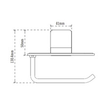 Teknisk ritning av en toalettpappershållare med mått.