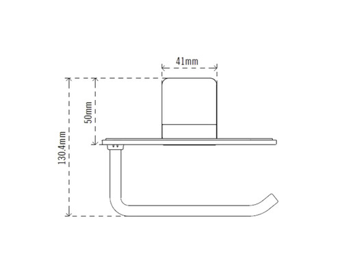 Teknisk ritning av en toalettpappershållare med mått.