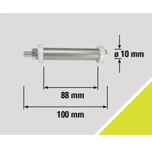 Avbildad är en bult med en längd på 100 millimeter och en diameter på 10 millimeter.