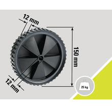 Hjul med måtten 150 mm diameter och 12 mm bredd, belastning upp till 25 kilogram