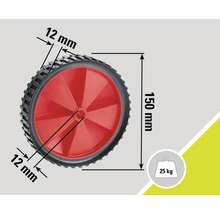 Hjul med måtten 150 millimeter högt och 12 millimeter brett
